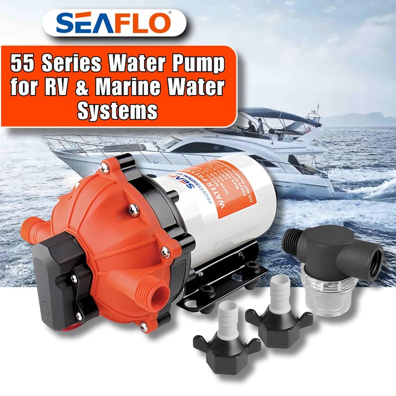 SEAFLO مضخة ديابراجم SEAFLO 55-Series - 12 فولت تيار مستمر، 5.5 جالون في الدقيقة، 60 PSI مع مفتاح ضغط ثقيل | ذاتية التحضير، تشغيل هادئ، ضمان 4 سنوات | مثالية للمركبات الترفيهية، البحرية، وأنظمة المياه خارج الشبكة - Image 2